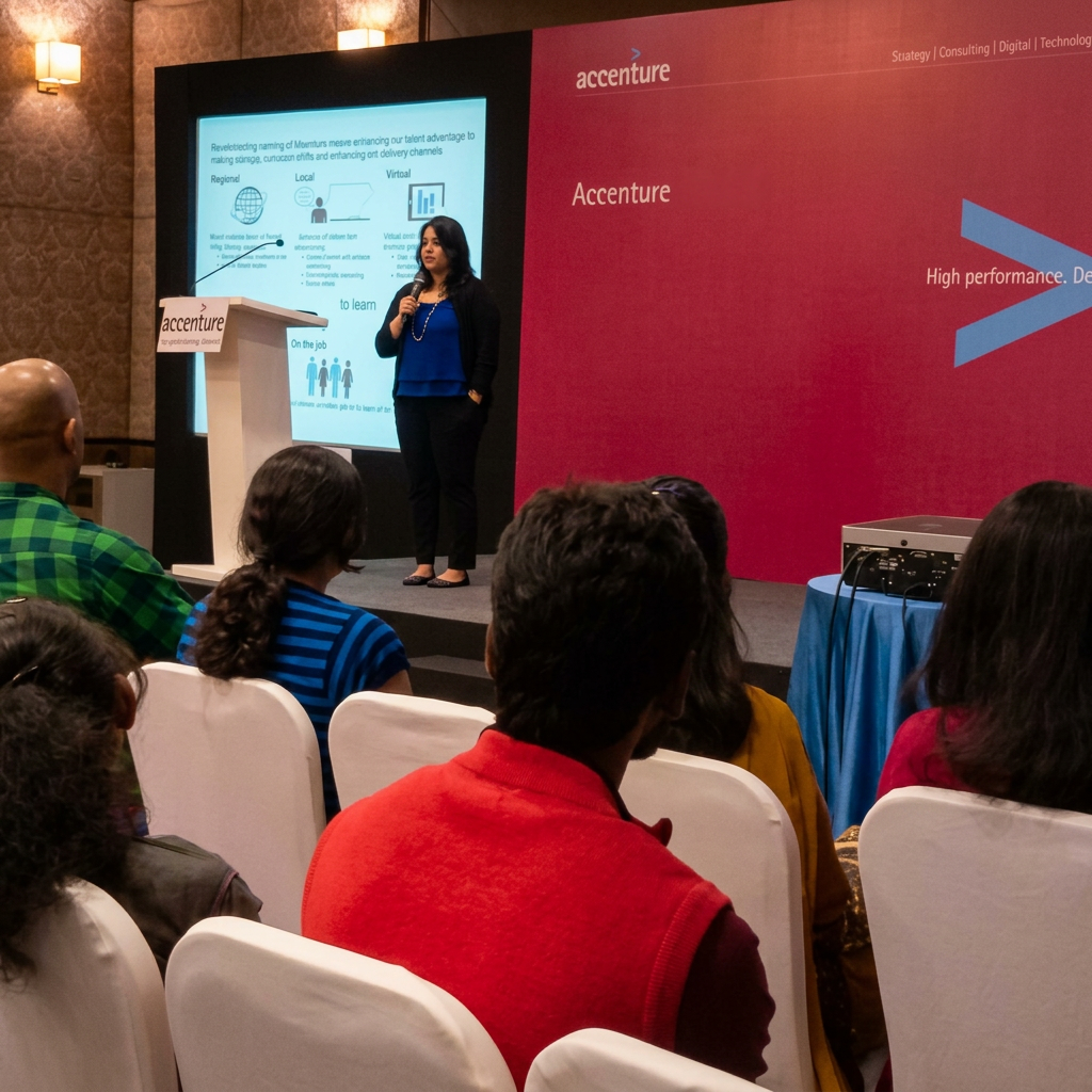 Madhuri Govindu speaking at an Accenture event